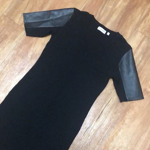 525 America Black Bodycon Stretchy Dress with Faux Leather Sleeves Size Small - Picture 1 of 5